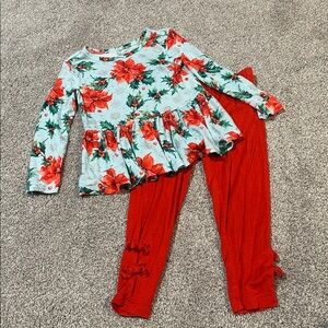 Posh Peanut Winter Lily Silver Foil peplum and bow leggings matching set 3T-4T